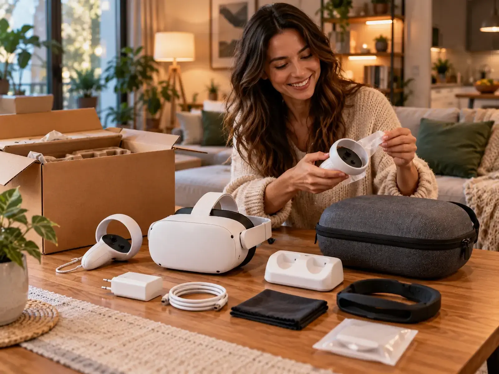VR-Set wird zu Hause strukturiert ausgepackt
